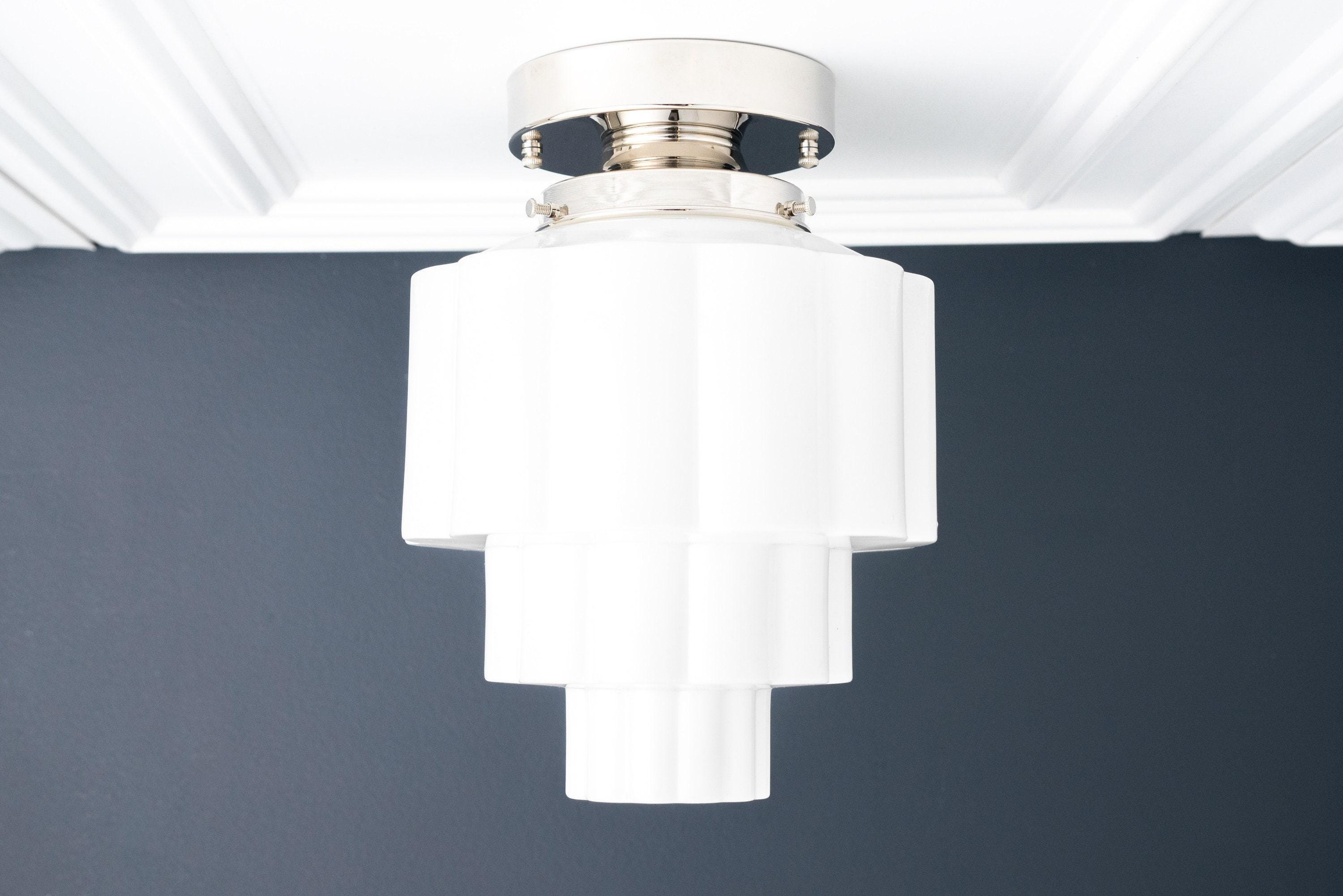 Geotower Glass Brass Ceiling Light – Art Deco Ribbed Globe Flush Mount K1528