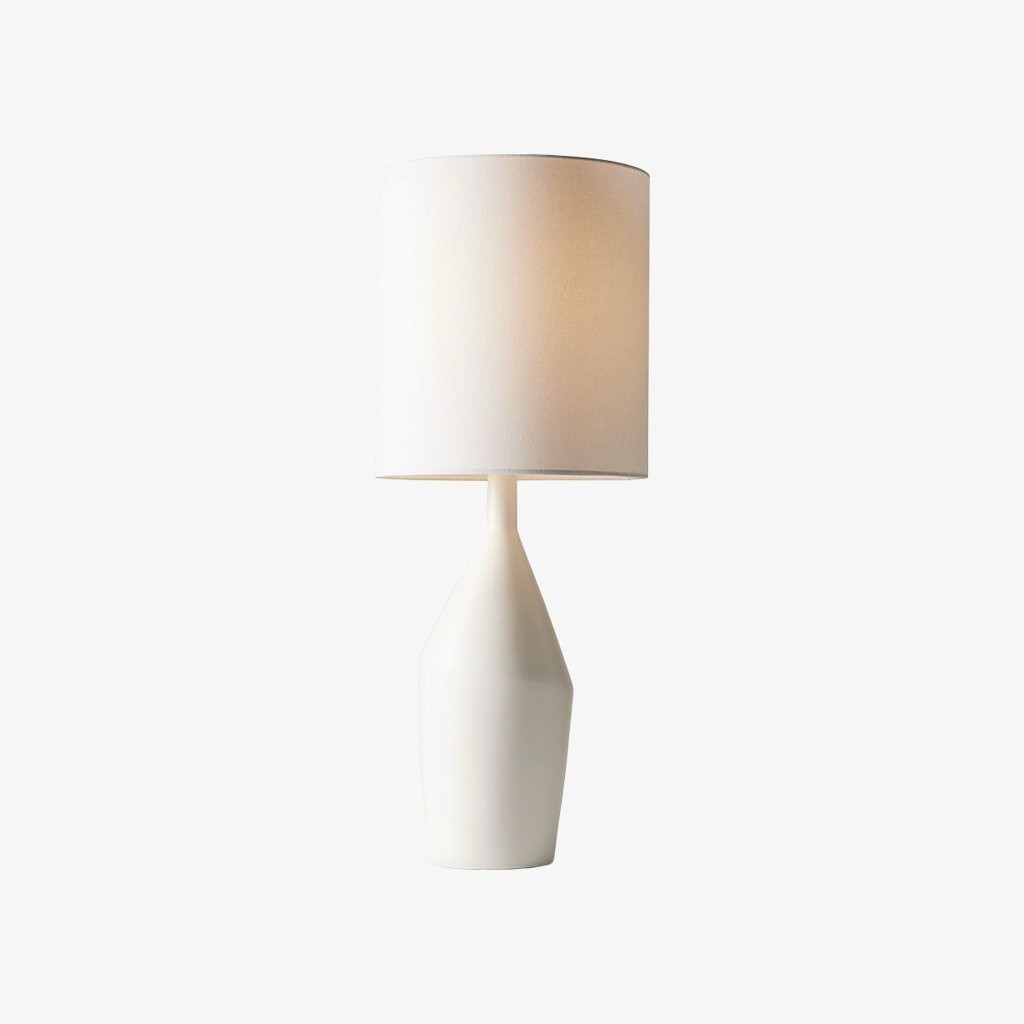 Lumo Modern Asymmetrical Ceramic Table Lamp - Cylinder Linen Shade for Living Room K2061