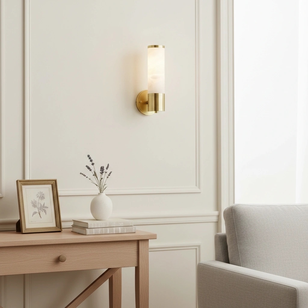 Nexorae Modern Alabaster Wall Lamp Sculptural Vertical Design For Living Room Bedroom Hallway K2303