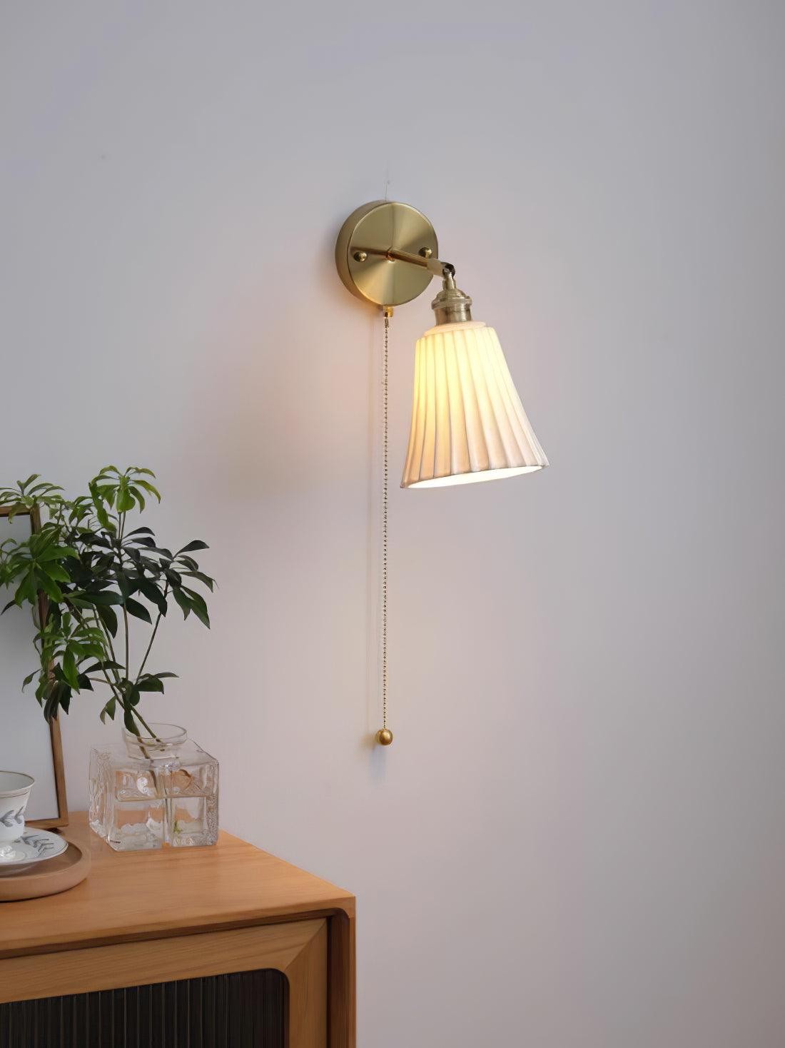 Modern Pull Cord Metal Ceramics Indoor Wall Lamp for Bedroom K730