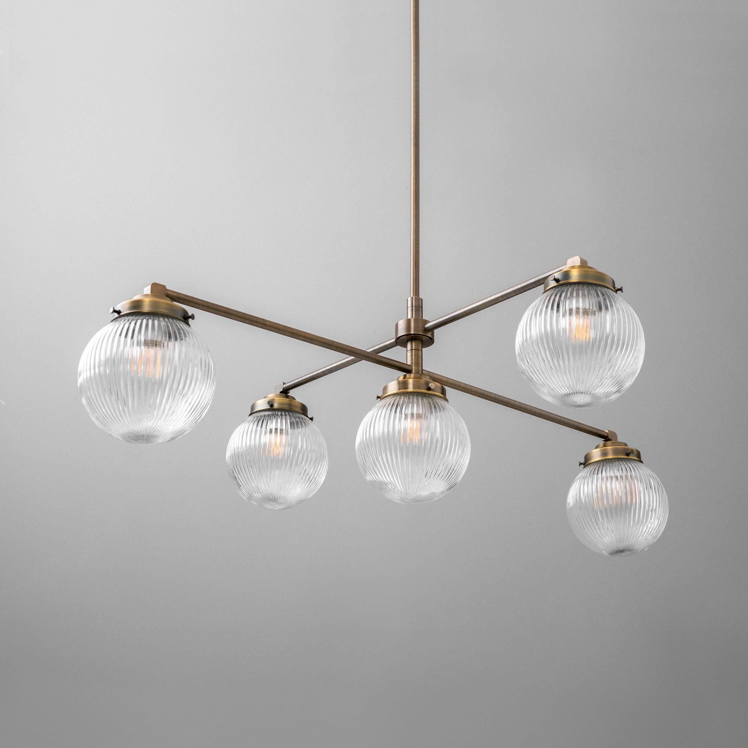 Glorica Glass Frosted Glass Globe Chandelier - Brass Modern Lighting for Living Room K1495