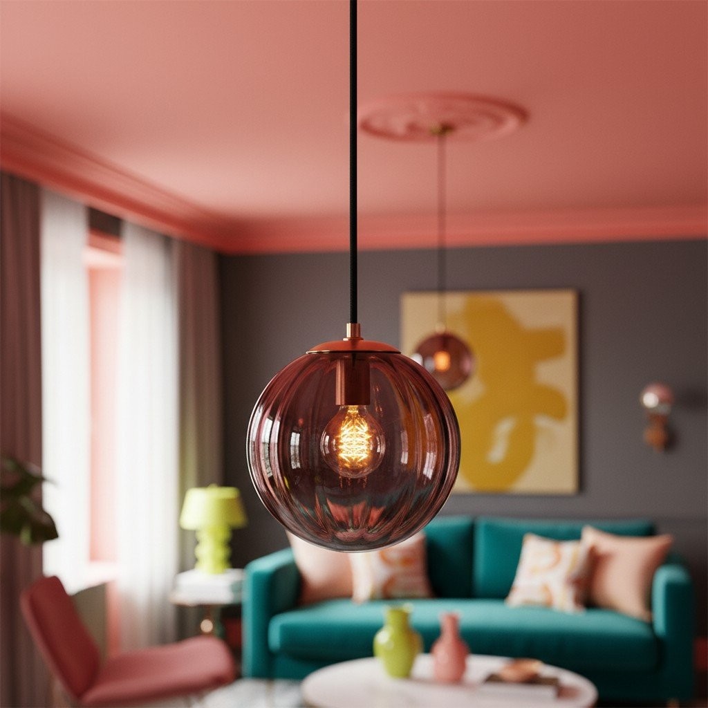 Lunorie Metal and Glass Globe Pendant Light for Dining Area Kitchen Island K2147