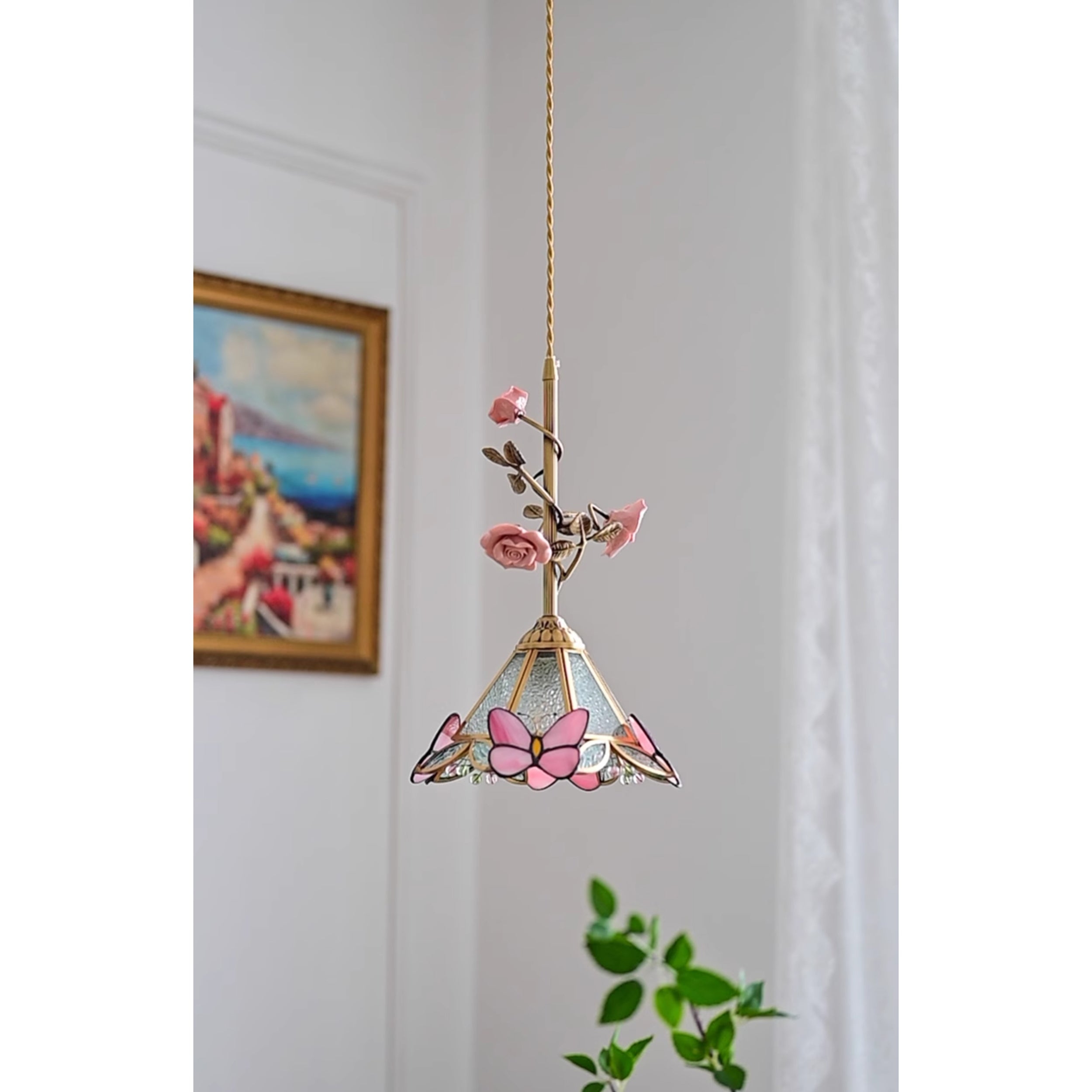 Lalique Rose Glass Pendant Lamp D674
