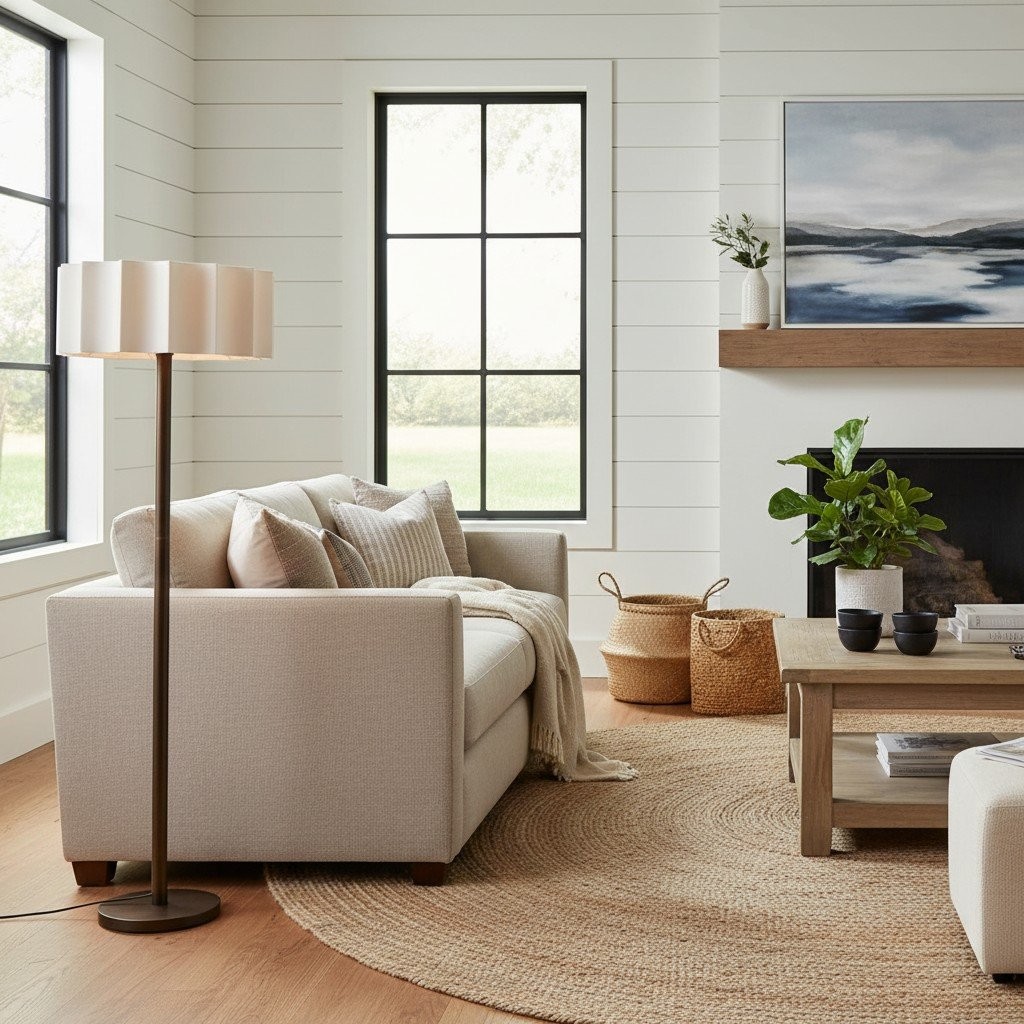 Cavilon Modern Floor Lamp - Slim Profile and Soft Shade Contemporary Metal Lighting for Bedroom K1682