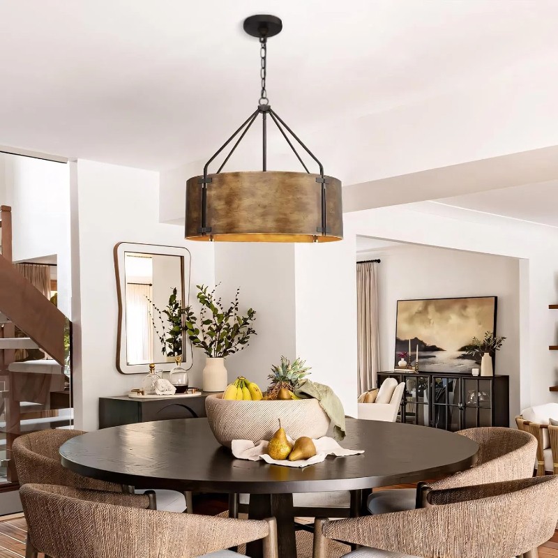 Vintage Brass Drum Pendant Lamp – Aged Metal & Warm Glow K922