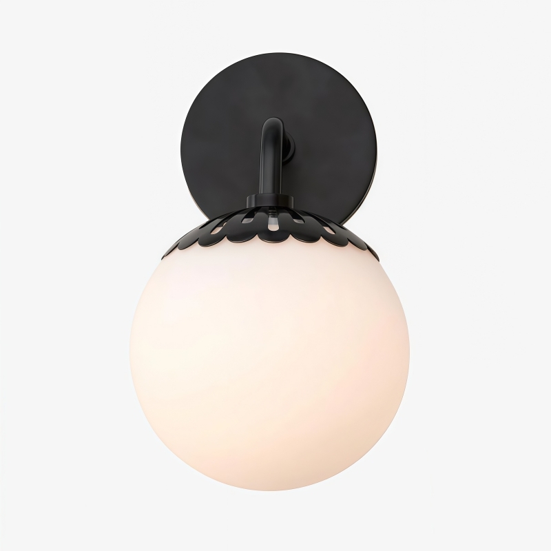 Vinbrea Glass Globe Wall Lamp - Minimal Curved Arm Light for Living Room K2382