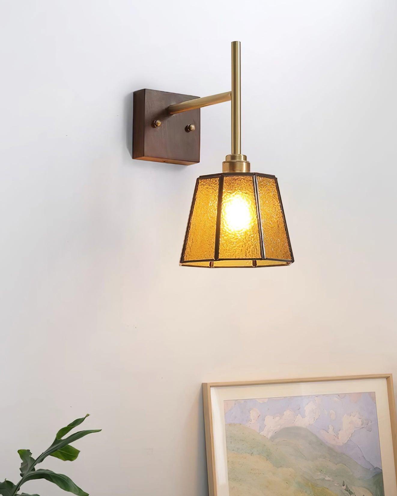 Vintage Brass Walnut Wall Lamp K754