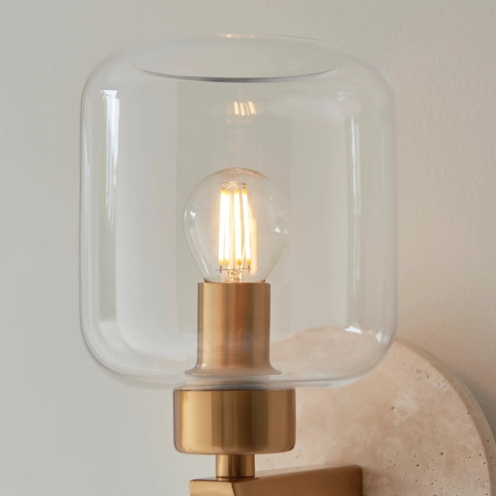 Korlisse Modern Marble Wall Light - Vintage Brass & Clear Glass Accent for Living Room and Hallway K1918