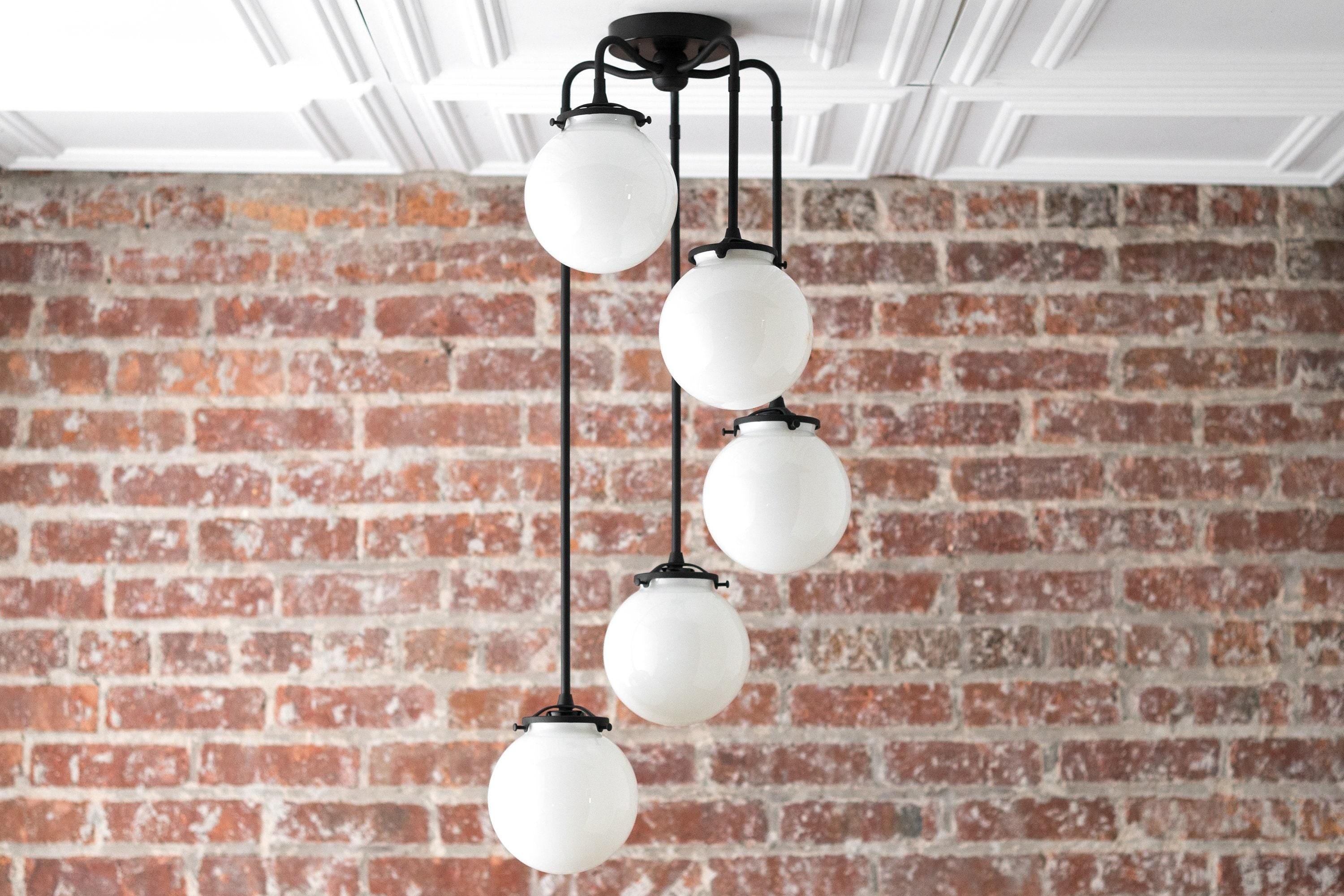 Glorica Glass 5 Globe Chandelier - Brass and Opal Glass Vintage Pendant Light K1455