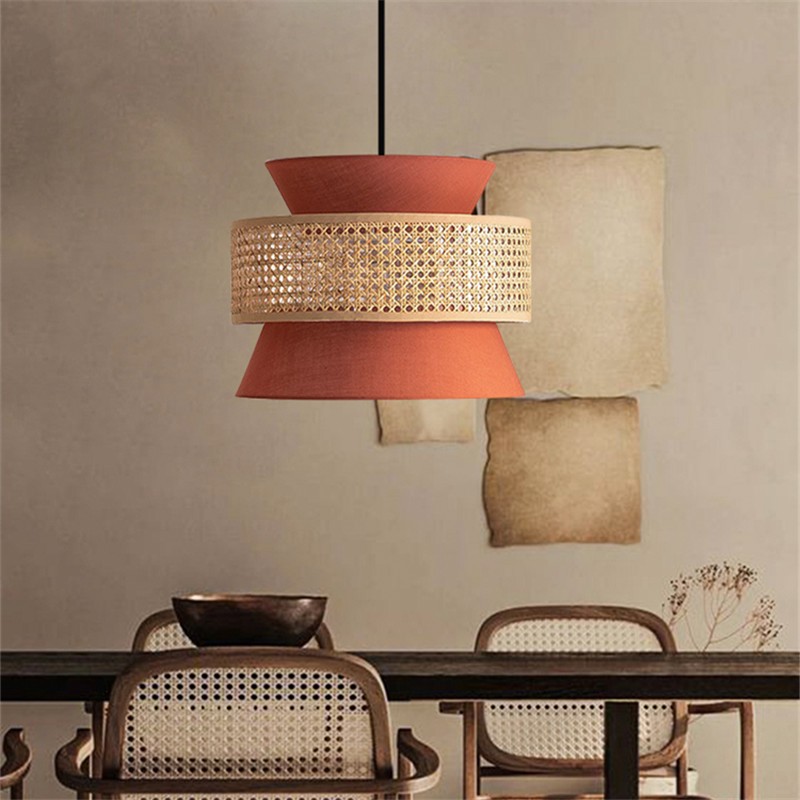 Retro Rattan Wood Woven Pendant Lamp