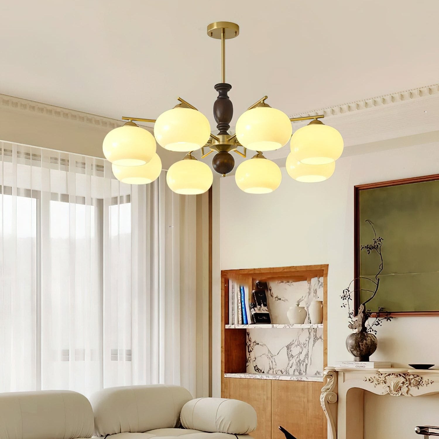Medieval Style Walnut Beige Orb Chandelier K763