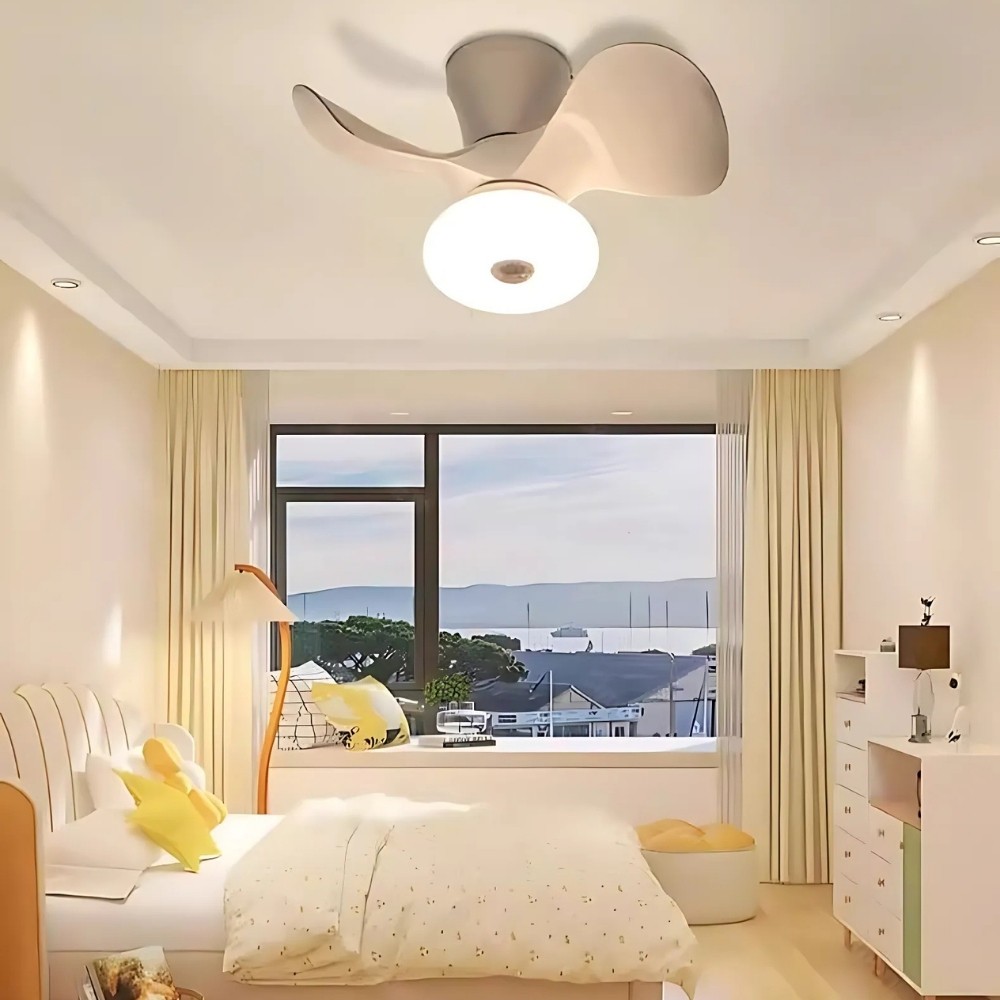 Modern Cream Quiet Led Ceiling Fan Light For Bedroom K1113