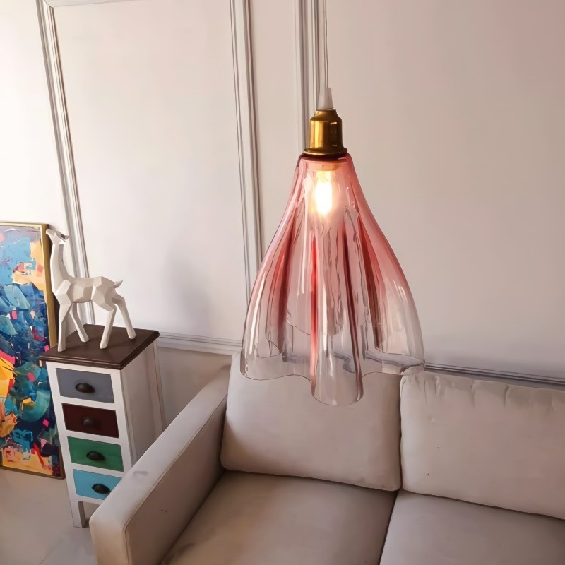 Fluted Stained Glass Pendant Light Above Kitchen Island K15