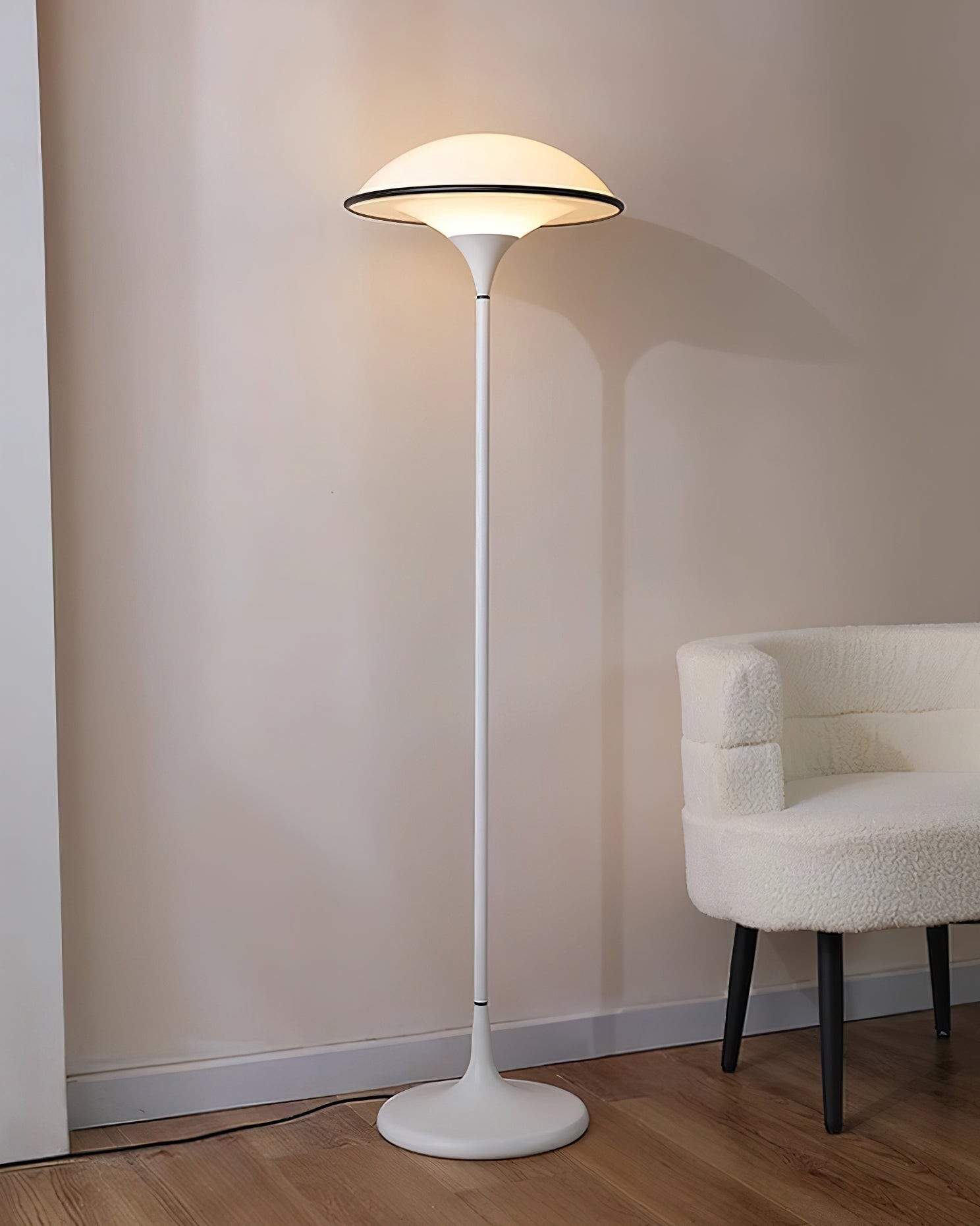Danish Retro White Flying Saucer Floor Lamp K393
