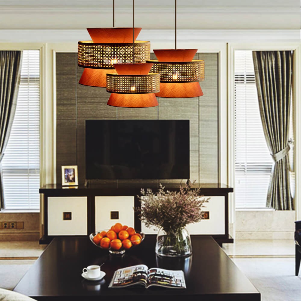 Retro Rattan Wood Woven Pendant Lamp