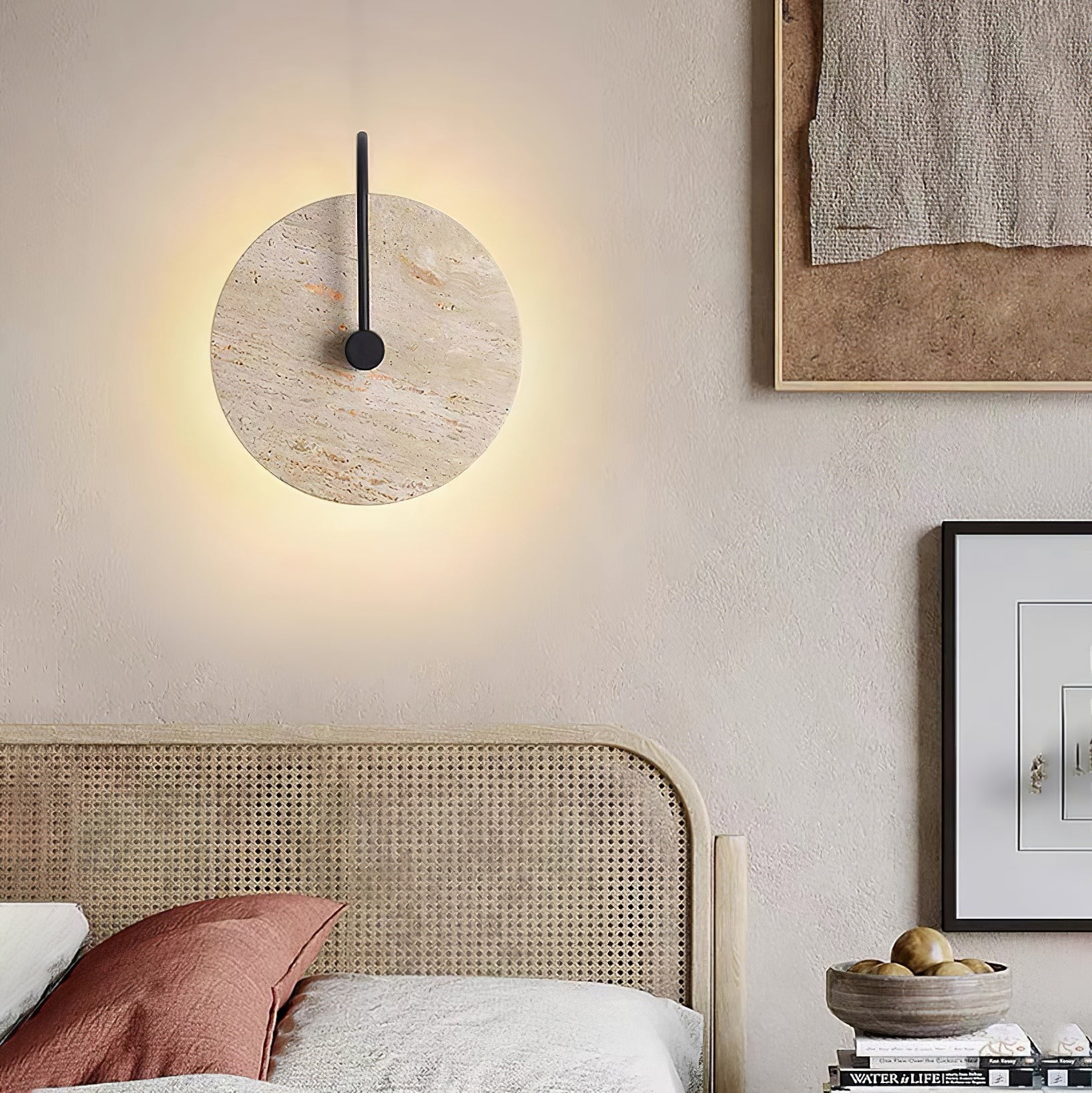 Simple Clock-Shaped Travertine Wall Lamp K652