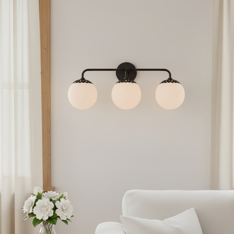 Vinbrea Glass Globe Wall Lamp - Minimal Curved Arm Light for Living Room K2382