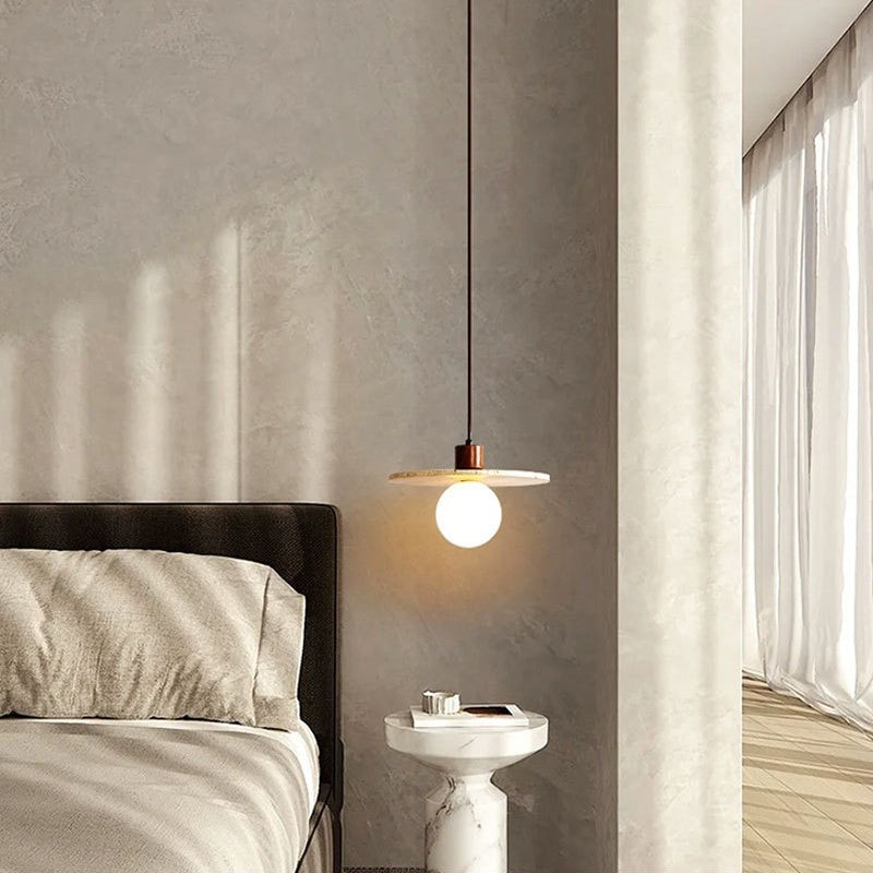 Traditional Japanese Travertine Wood Pendant Lamp K723