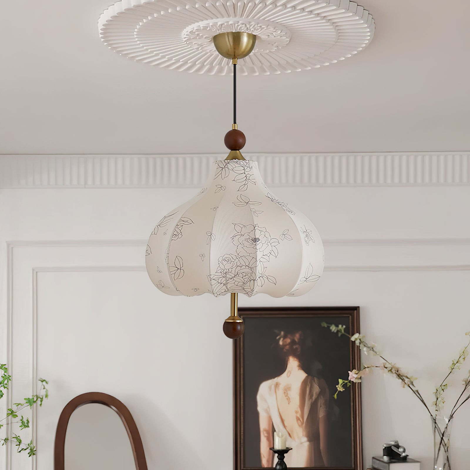 French Retro Fabric Pattern Pendant Lamp K317
