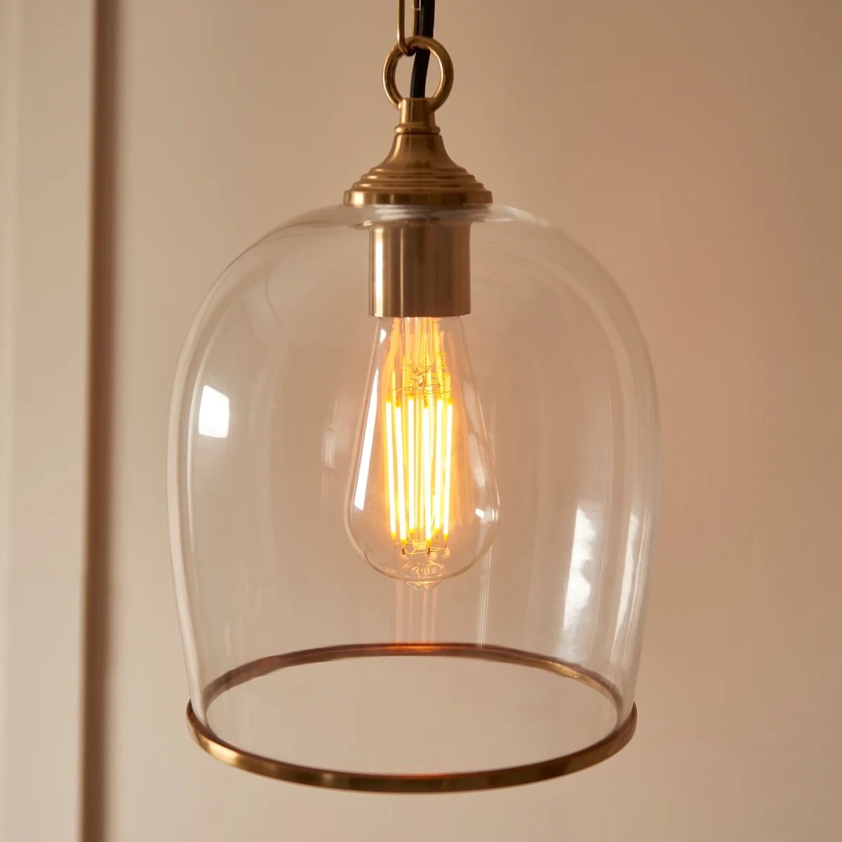 Brazara Glass Dome Pendant Light - Classic Metal Trim Design for Kitchen and Dining K1883
