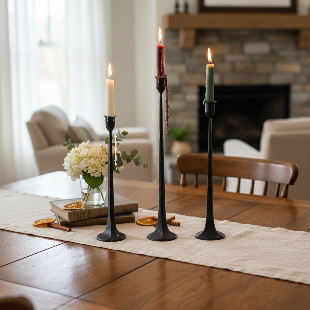 Tegna Elegant Tall Cast Iron Candle Holder - Modern Decorative Accent for Interior Styling K2364
