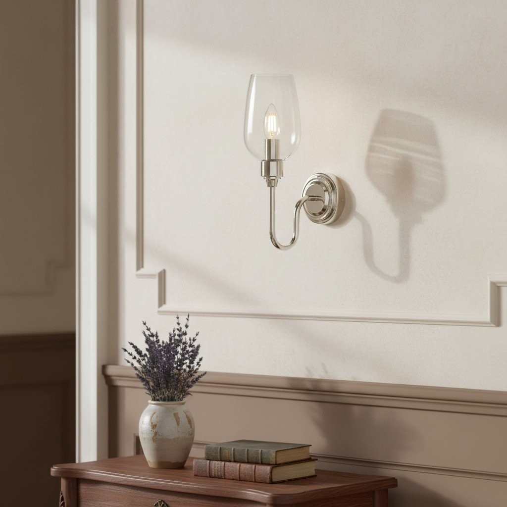 Clarione Art Deco Wall Light with Clear Glass Shade - Modern Metal Design for Hallways K1885