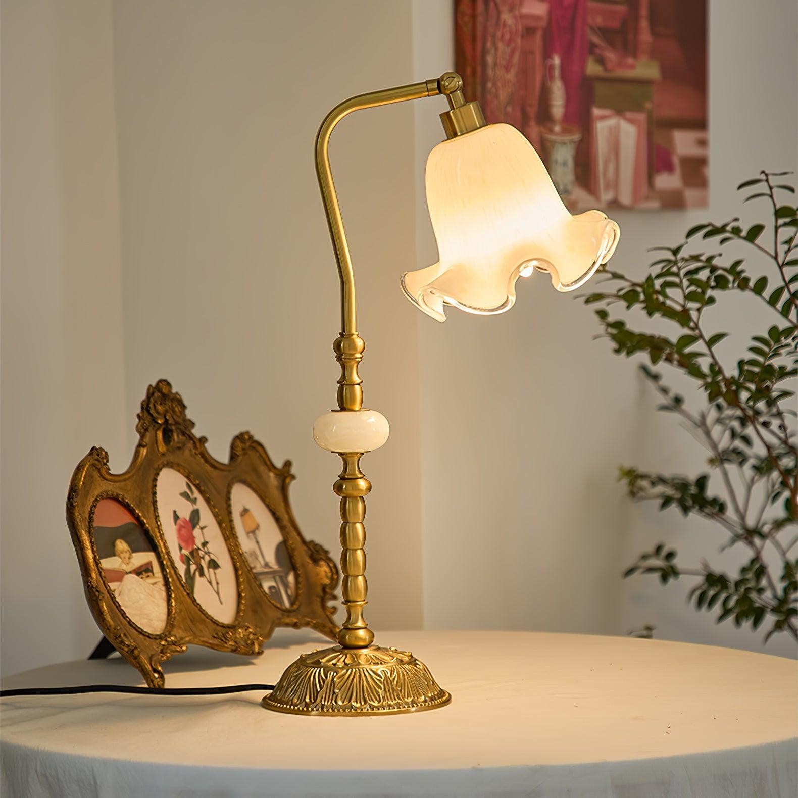 Classic Stylish White Tulip Brass Table Lamp K731