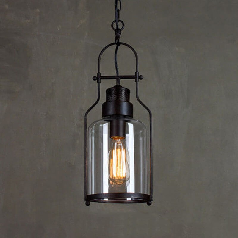 Industrial Vintage Iron Glass Jar 1-Light Pendant Light K843