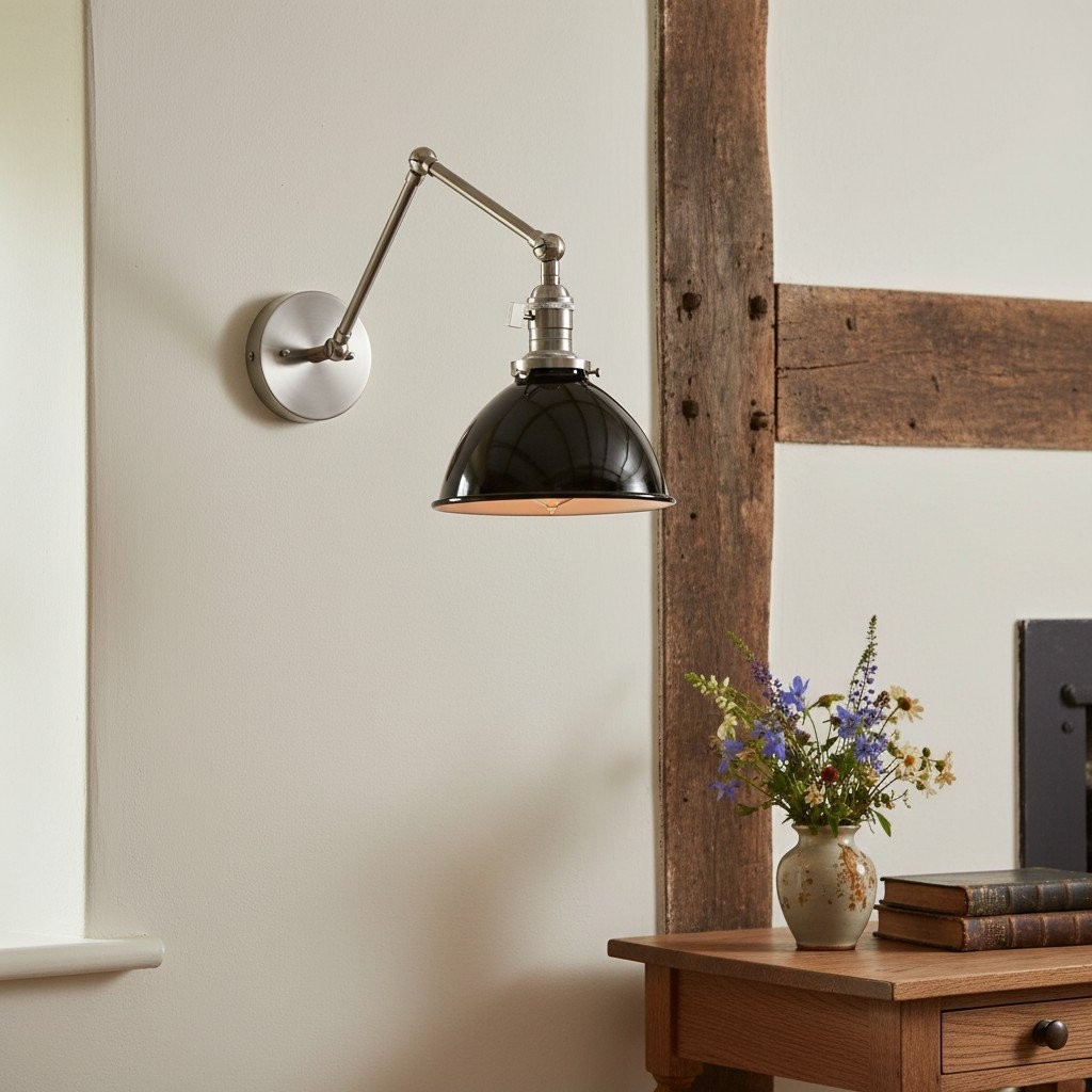 Conique Metal Vintage Industrial Swing Arm Wall Lamp - Adjustable Dome Shade for Study K1467