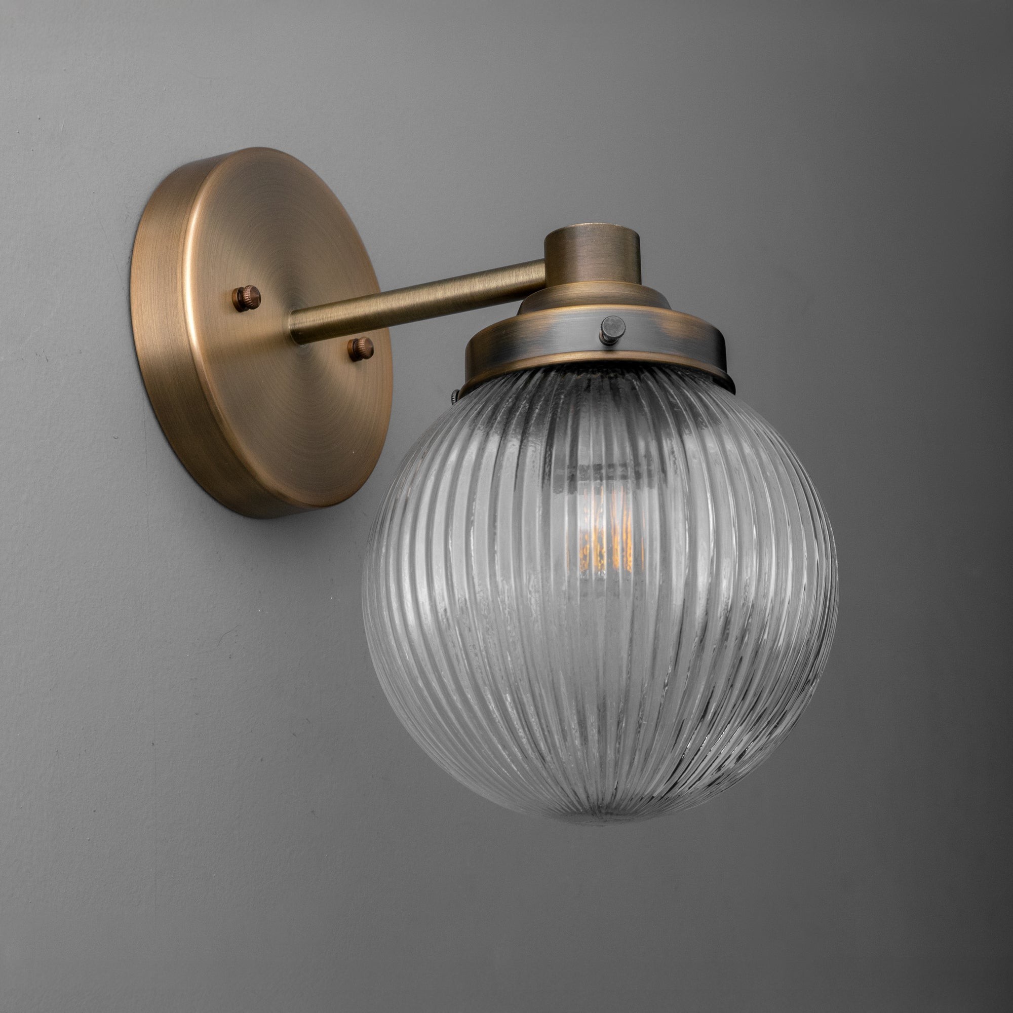 Glorica Glass Aged Brass Wall Sconce - Ribbed Glass Shade Industrial Style Lighting K1539