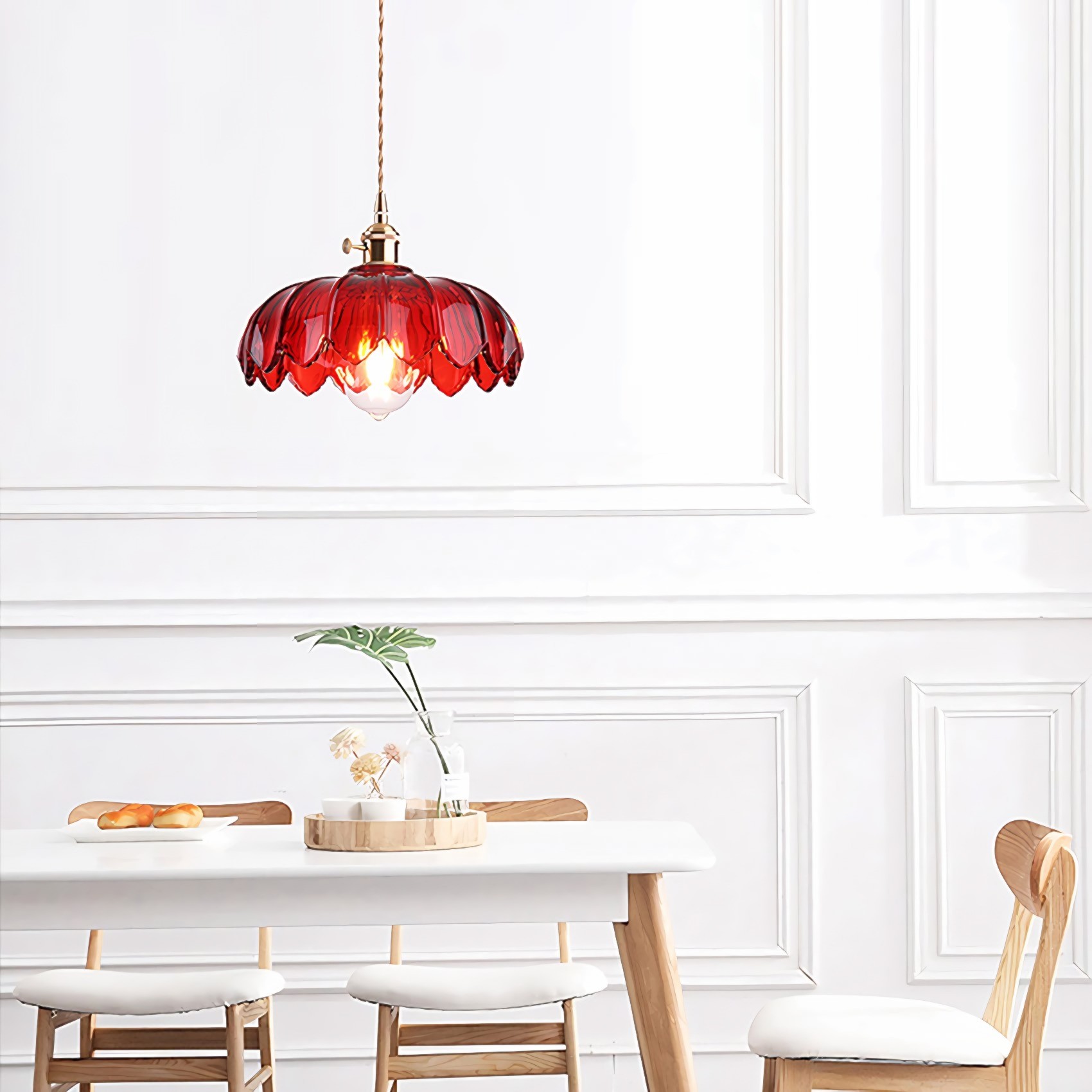 Antique Petal Brass Glass Pendant Light K68