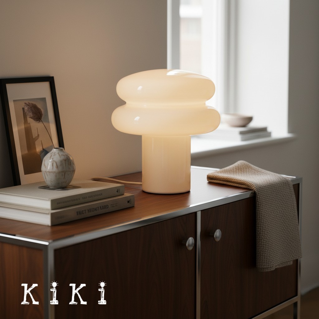 Orra Mushroom Glass Table Lamp - Minimalist Opal Shade Table Light for Home Décor K1428