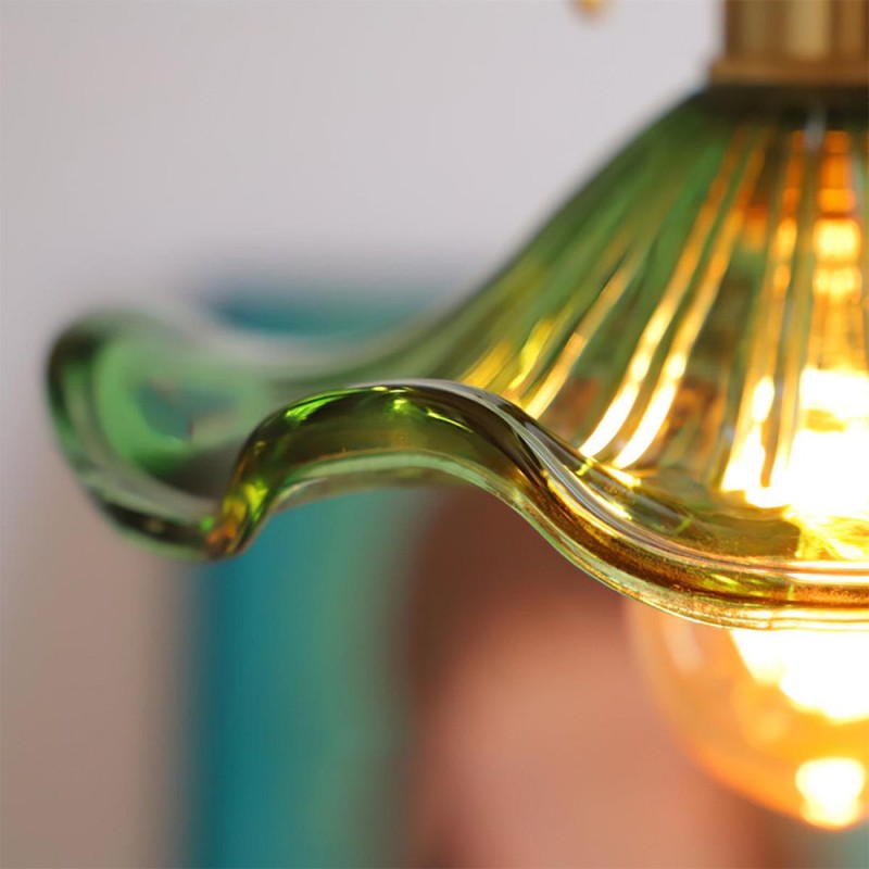 Retro Hibiscus Flower Glass Pendant Light K125