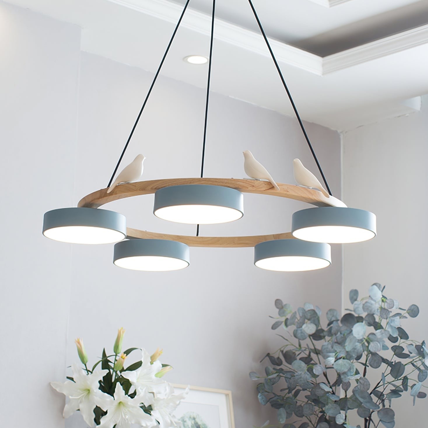 Nordic Wooden Bird Creative Round Chandelier K789