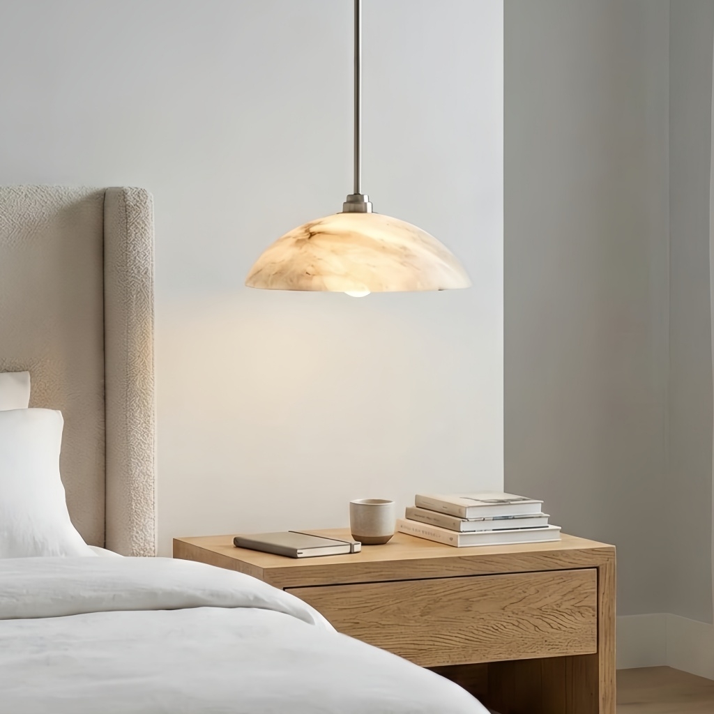 Alariv Elegant  Alabaster Dome Pendant Light - Modern Stone Lighting for Dining or Living K2330