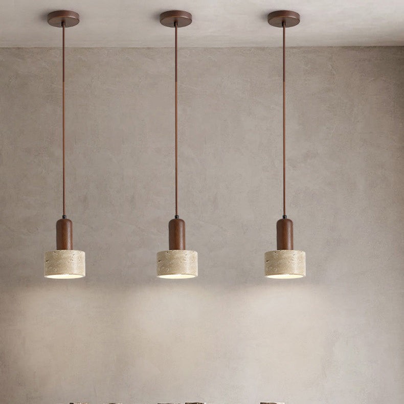 Traditional Retro Cylindrical Solid Wood Pendant Lamp K724
