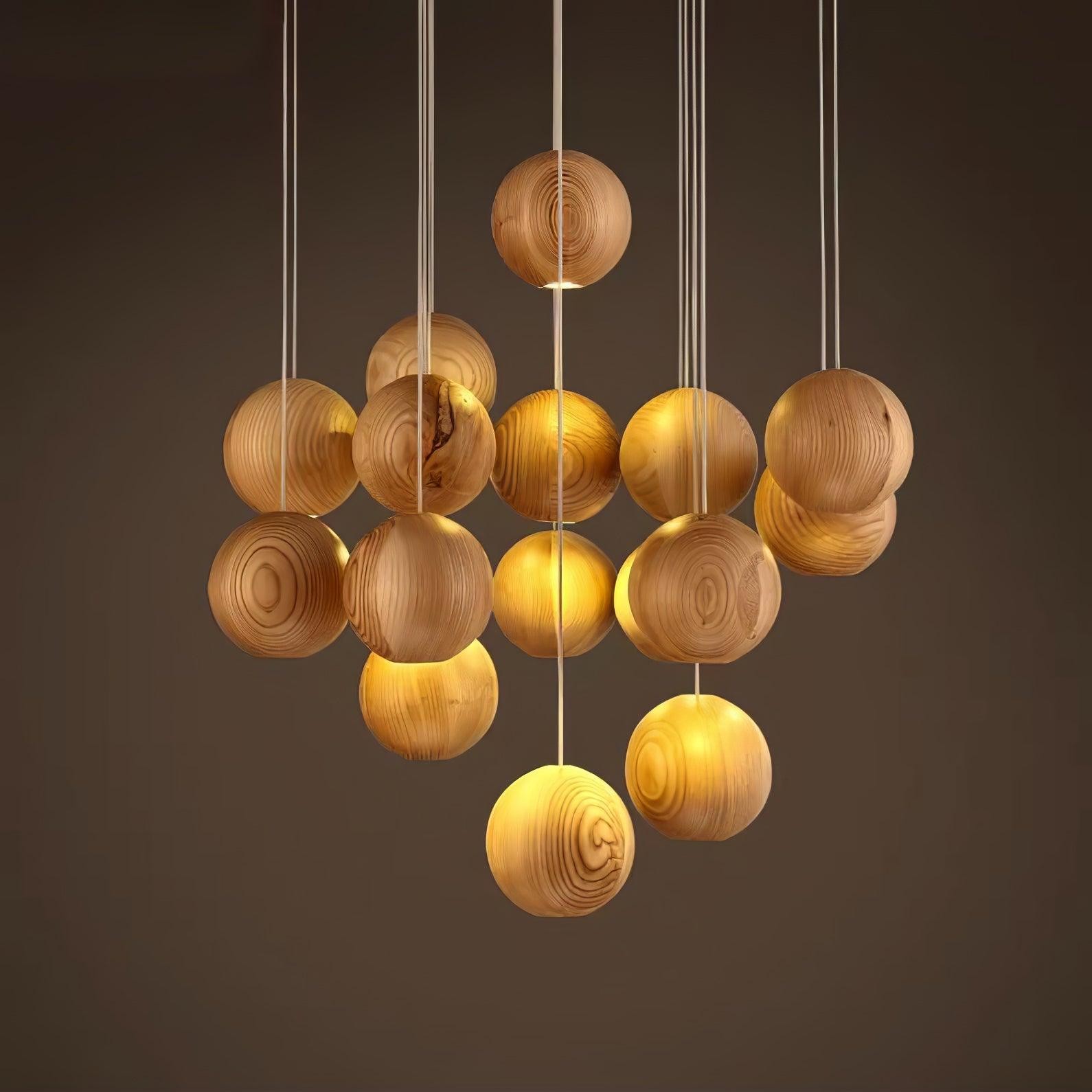 Wooden Orb Sphere Cluster Pendant Light K886