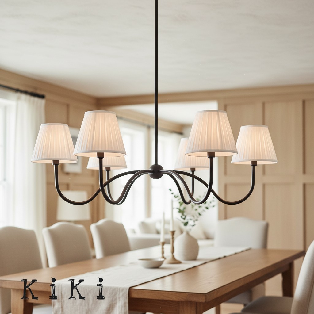 Luvora Round Pleated Shade Chandelier – Elegant Iron & Fabric Lighting for Dining & Living K1305