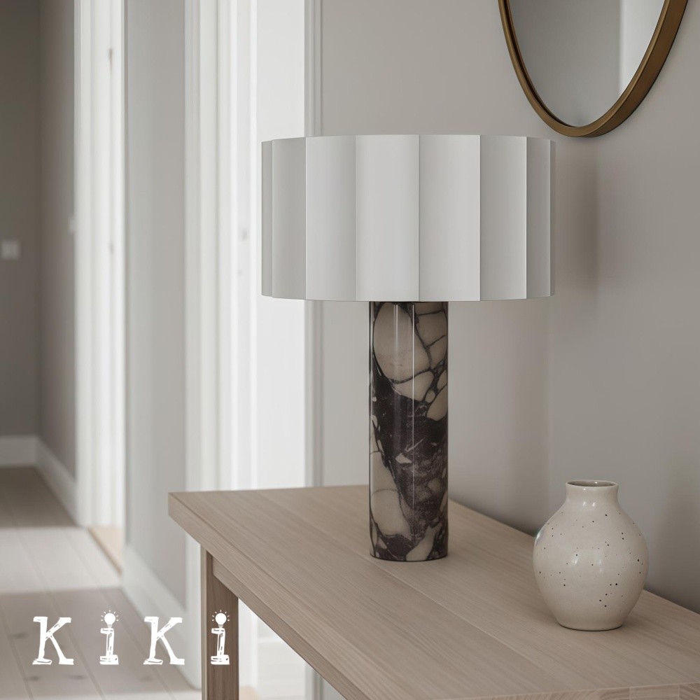 Cavilon Soft Ambient Table Lamp - Stylish Fan Shaped Shade with Marble Base K2053