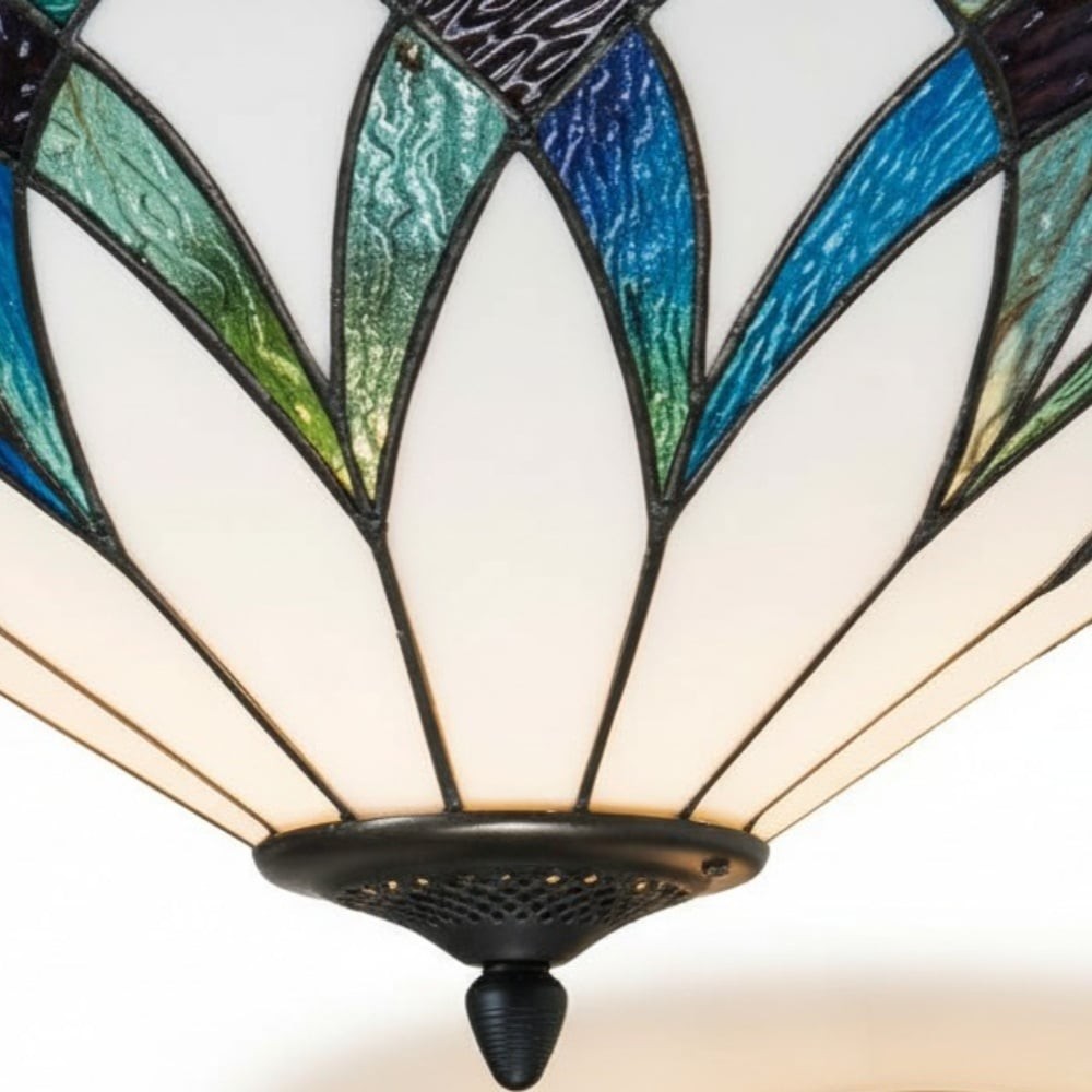 TF Allanton Tiffany Semi Flush Ceiling Light - Art Nouveau Patterned Shade for Living or Dining K1977