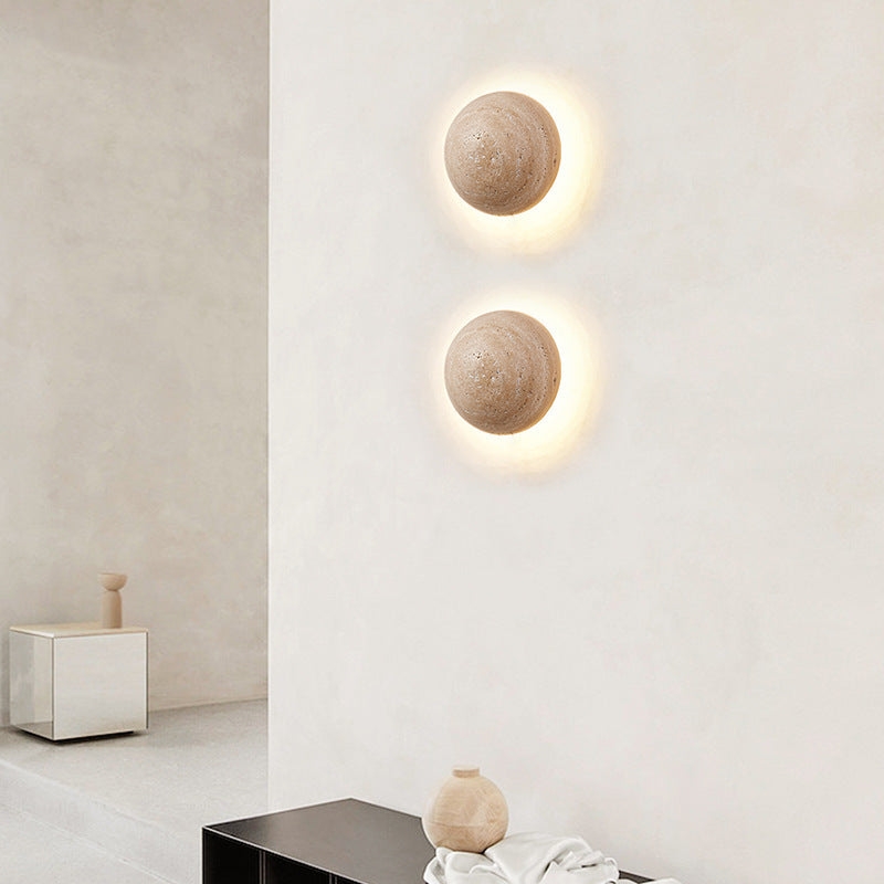 Amber Loft Travertine Round Sconce Wall Light D885