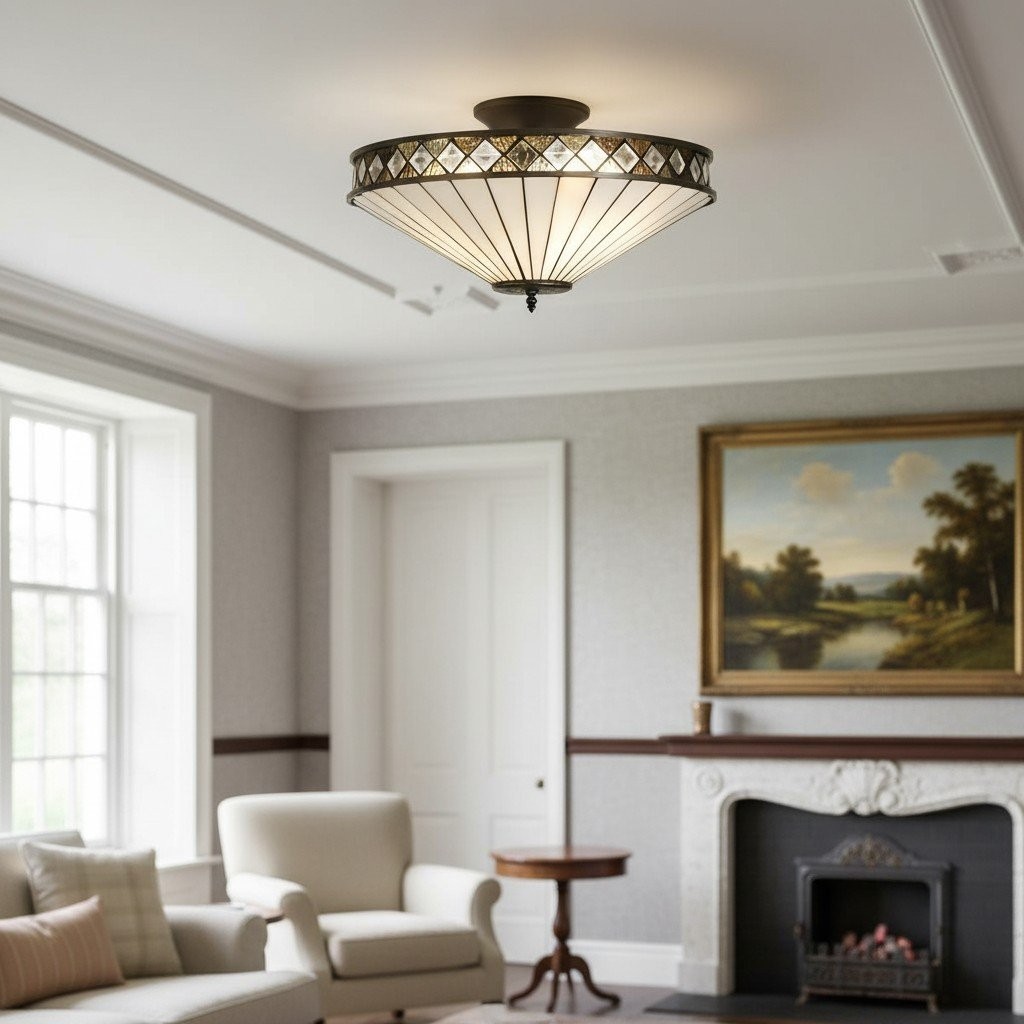 TF Fargo Semi-Flush Ceiling Lamp - A Classic Deco Light with a Decorative Glass Shade for Multi room Use K1964