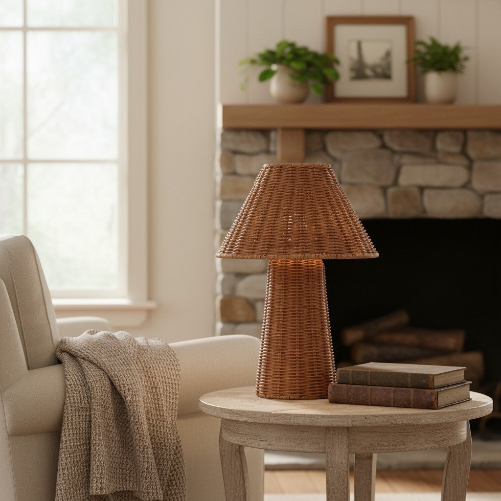 Wickara Sculptural Rattan Mini Table Lamp - Natural Woven Finish Suitable for Side Tables & Entryways K1647