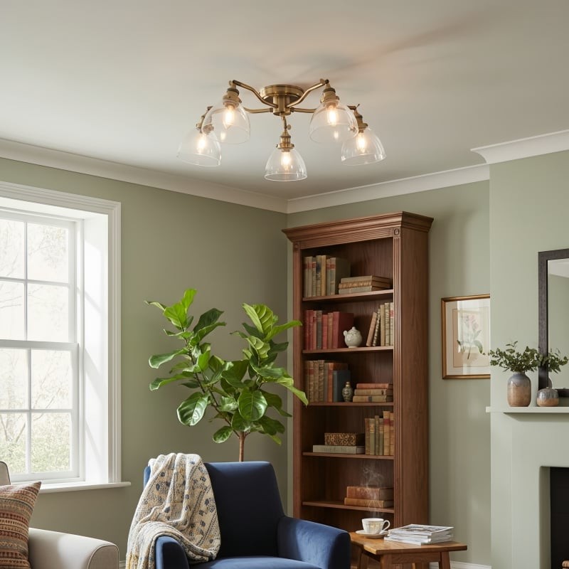 Novera Vintage-Inspired Semi-Flush Ceiling Fixture with Curved Arms for Living Spaces K2011