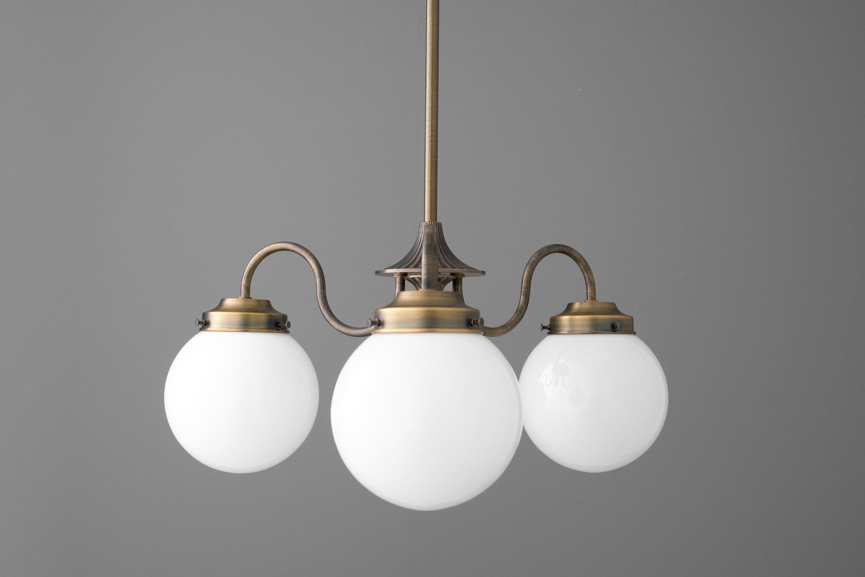 Glorica Glass Vintage Globe Chandelier - Brass 3-Light Frosted Glass Hanging Fixture K1496