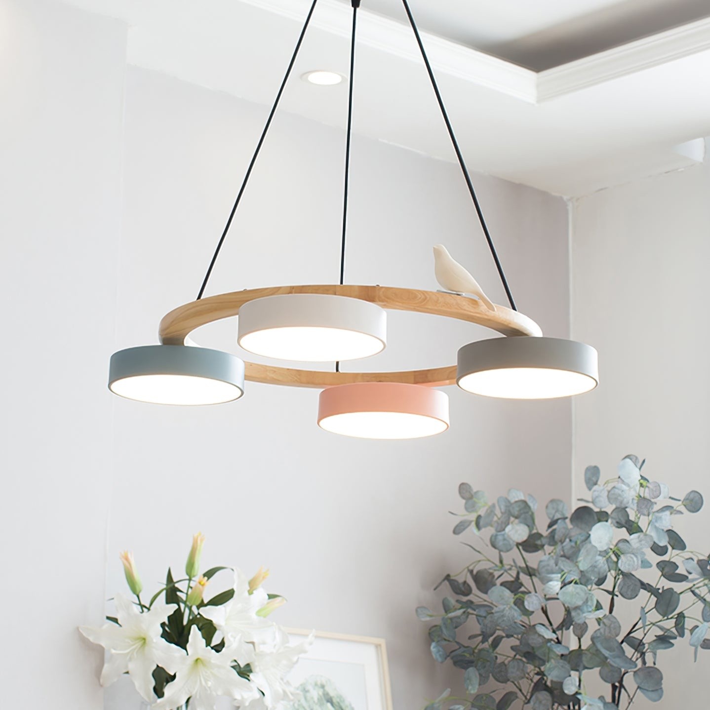 Nordic Wooden Bird Creative Round Chandelier K789