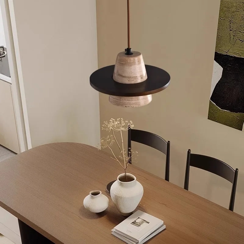 Travertine Medieval Wood Stone Pendant Light D923