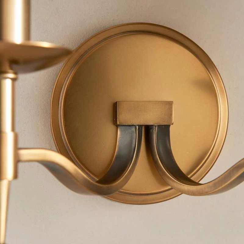 Tela Classic Curved Arm Brass Wall Sconce - Traditional Linen Sconce for Living Room or Hallway K1803