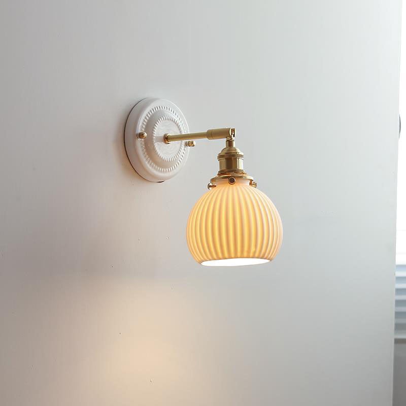 Vintage Japanese Ceramic Brass 1-Light Wall Sconce Lamp K1284