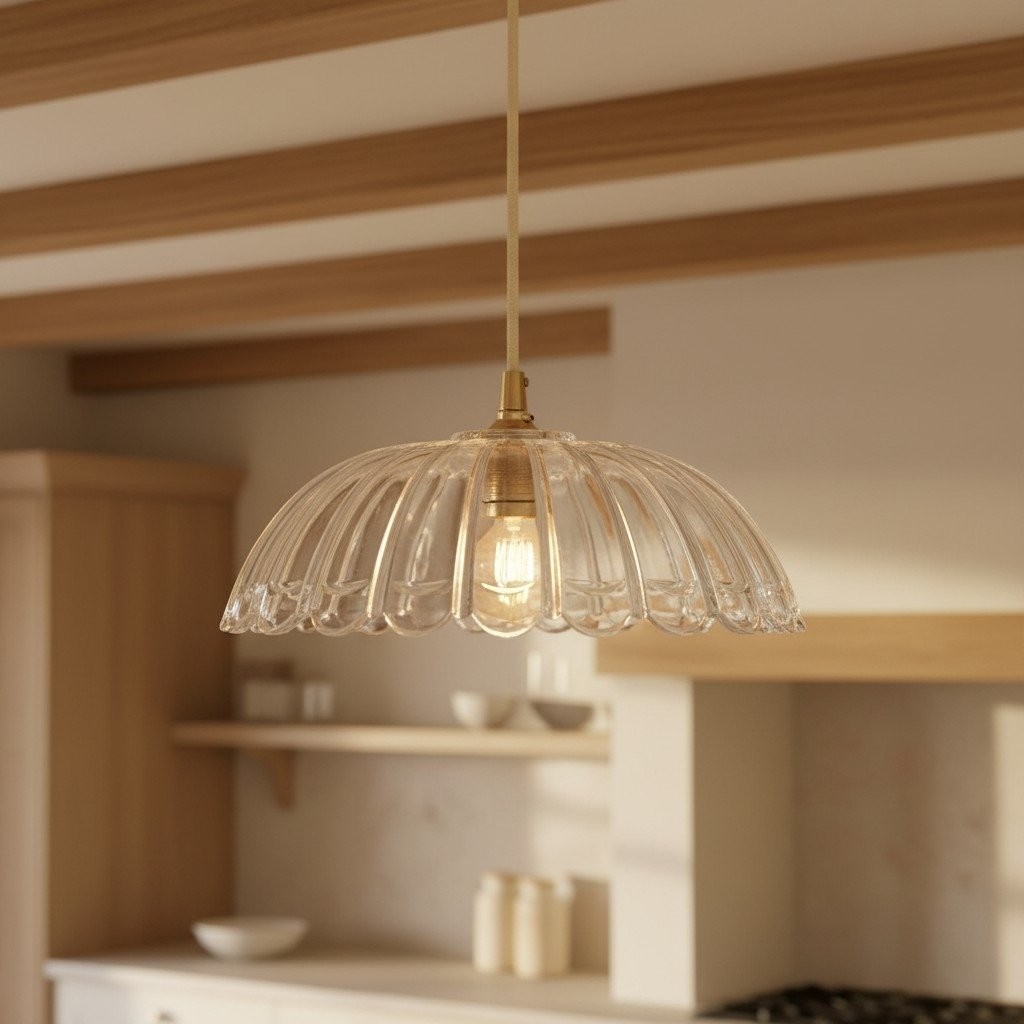 Floriaxis Floral Glass Pendant Light - Floral Glass Shade with Braided Cable for Kitchen K1928